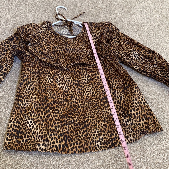 TOPSHOP Women’s Ruffled Leopard Print Long Sleeve Top Size 4 EUC - Picture 6 of 11